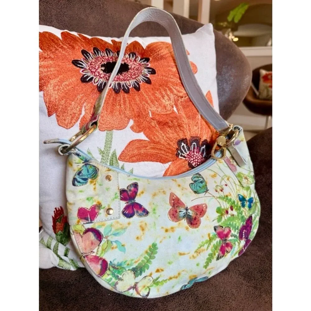 STUART WEITZMAN BAG BUTTERFLY Y2K VINTAGE CRESCENT LEATHER SPAIN FLOWER BOTANY